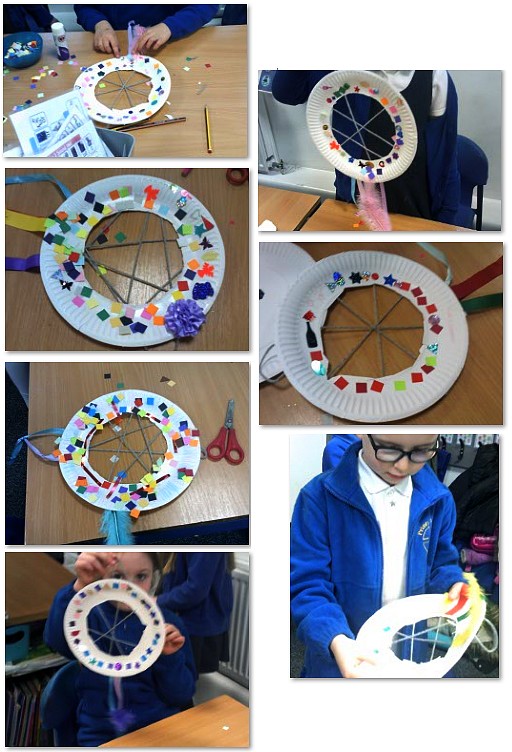 Photos of children making dream catchers