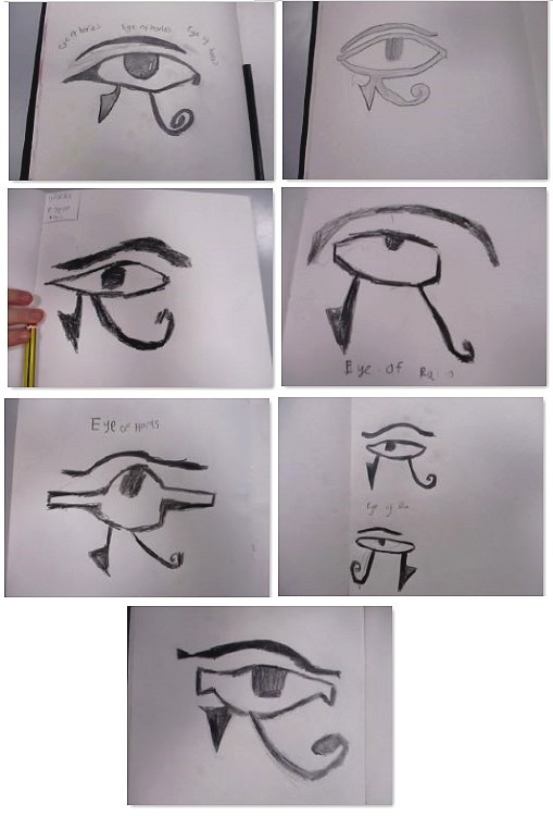 Photos of children's drawings of eye of horus