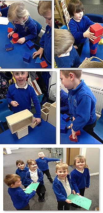 Photos of children building with blocks