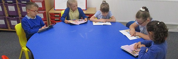 Photos of children reading