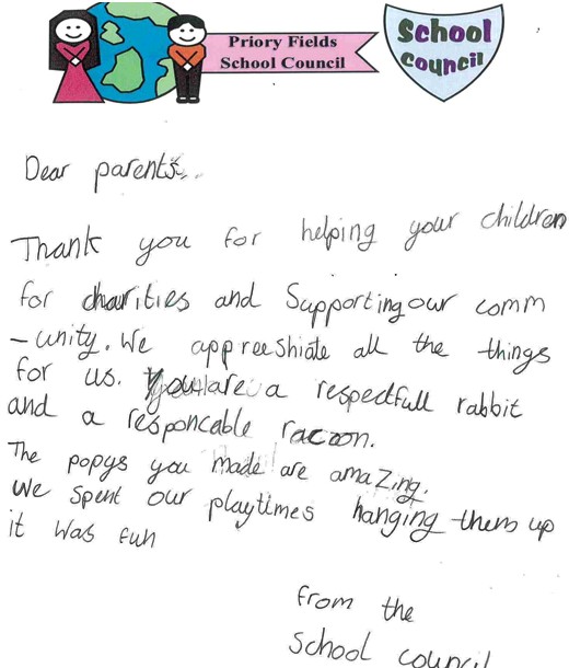 School Council thank you letter