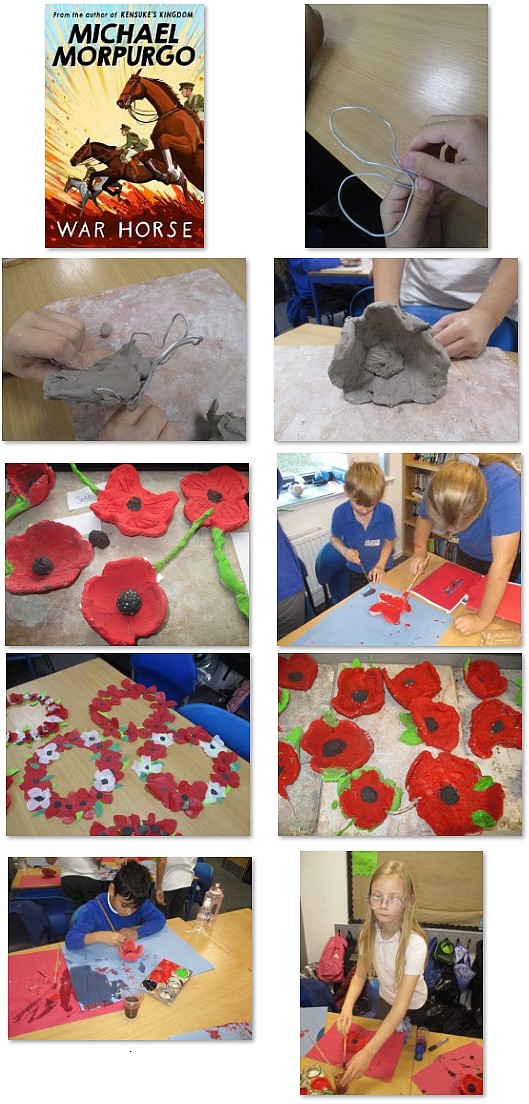 Photos of WW1 topic poppy making