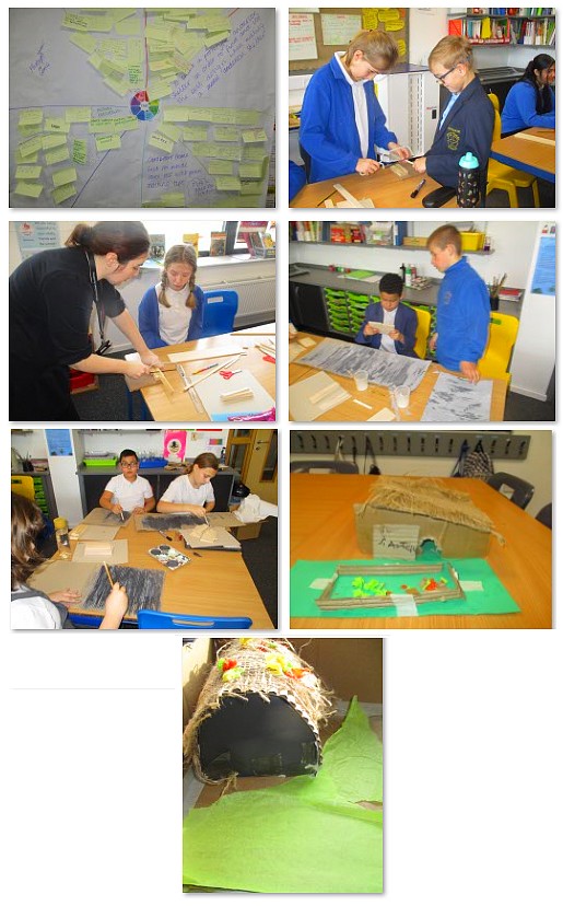 Photos of children making model Anderson Shelters